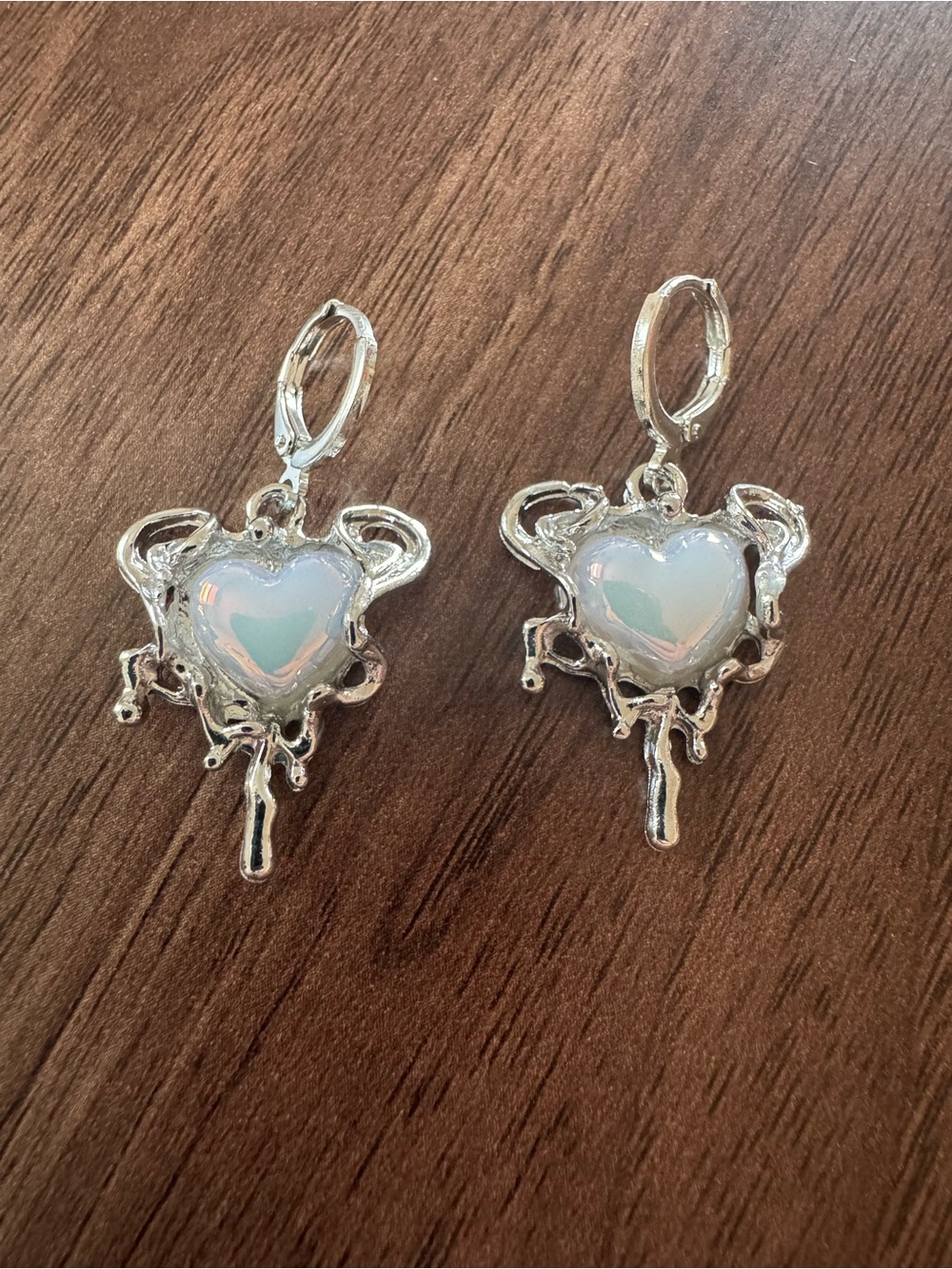 Tilly's Iridescent Heart Drop Earrings in Silver